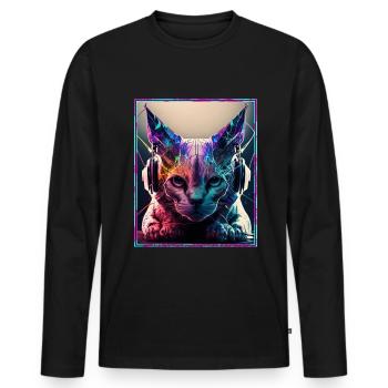 Cat Polygon Headset Headphones Gamer Geometric - Men's Premium Organic Long Sleeve Shirt - black - Front - Nico (187cm)