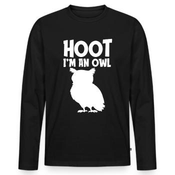 Hoot Ich bin eine Eule Lustiges faules Halloween Kostüm - Männer Premium Bio Langarmshirt - Schwarz - Vorne - Nico (187cm)