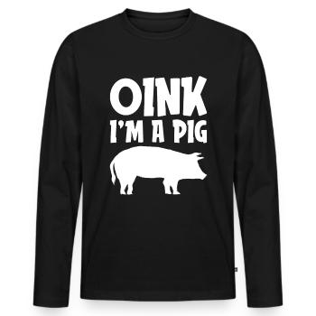 Oink Ich bin ein Schwein Lustiges faules Halloween Kostüm - Männer Premium Bio Langarmshirt - Schwarz - Vorne - Nico (187cm)