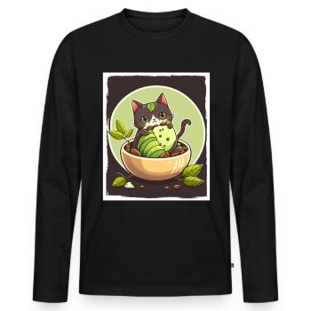 Katze Kätzchen Avocado Frucht Vegetarier Veganer - Männer Premium Bio Langarmshirt - Schwarz - Vorne - Nico (187cm)