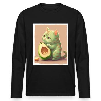 Katze Kätzchen Avocado Frucht Vegetarier Veganer - Männer Premium Bio Langarmshirt - Schwarz - Vorne - Nico (187cm)