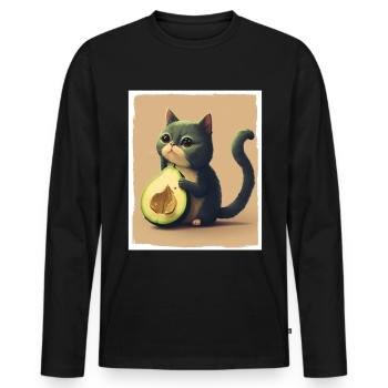 Katze Kätzchen Avocado Frucht Vegetarier Veganer - Männer Premium Bio Langarmshirt - Schwarz - Vorne - Nico (187cm)