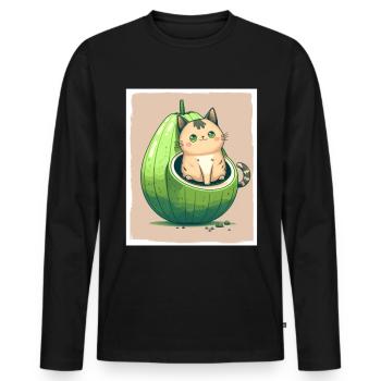 Katze Kätzchen Avocado Frucht Vegetarier Veganer - Männer Premium Bio Langarmshirt - Schwarz - Vorne - Nico (187cm)