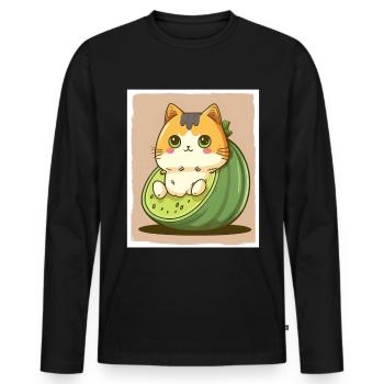 Katze Kätzchen Avocado Frucht Vegetarier Veganer - Männer Premium Bio Langarmshirt - Schwarz - Vorne - Nico (187cm)