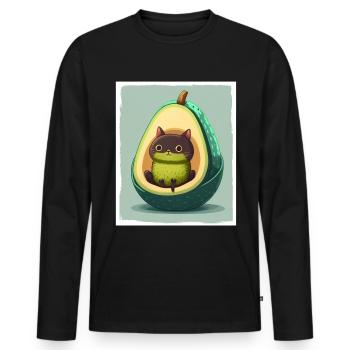 Katze Kätzchen Avocado Frucht Vegetarier Veganer - Männer Premium Bio Langarmshirt - Schwarz - Vorne - Nico (187cm)
