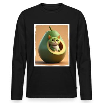 Katze Kätzchen Avocado Frucht Vegetarier Veganer - Männer Premium Bio Langarmshirt - Schwarz - Vorne - Nico (187cm)