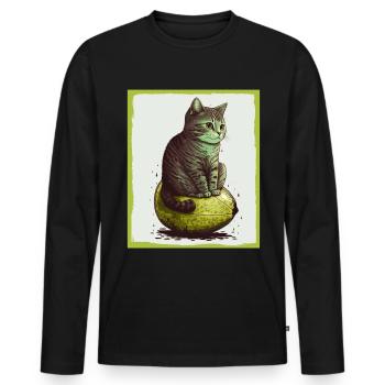 Katze Kätzchen Avocado Frucht Vegetarier Veganer - Männer Premium Bio Langarmshirt - Schwarz - Vorne - Nico (187cm)