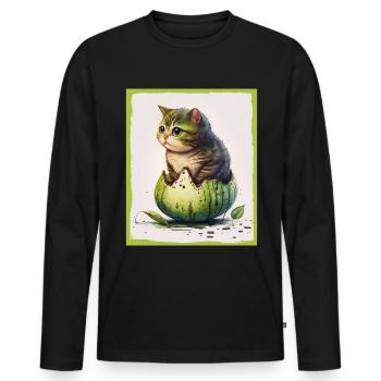 Katze Kätzchen Avocado Frucht Vegetarier Veganer - Männer Premium Bio Langarmshirt - Schwarz - Vorne - Nico (187cm)