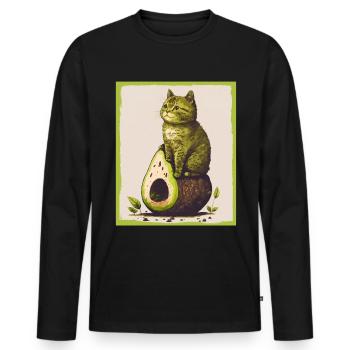 Katze Kätzchen Avocado Frucht Vegetarier Veganer - Männer Premium Bio Langarmshirt - Schwarz - Vorne - Nico (187cm)