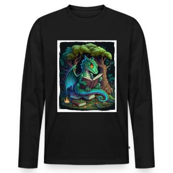 Read Books Book Dragon Fable Fantasy Saga - Men's Premium Organic Long Sleeve Shirt - black - Front - Nico (187cm)