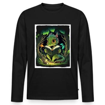 Read Books Book Dragon Fable Fantasy Saga - Men's Premium Organic Long Sleeve Shirt - black - Front - Nico (187cm)
