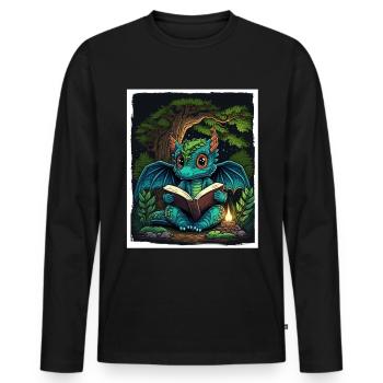 Read Books Book Dragon Fable Fantasy Saga - Men's Premium Organic Long Sleeve Shirt - black - Front - Nico (187cm)