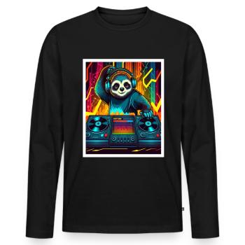 Sloth Morning Grouch DJ Music Retro Neon House - Men's Premium Organic Long Sleeve Shirt - black - Front - Nico (187cm)