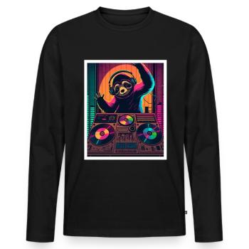 Faultier Morgenmuffel DJ Musik Retro Neon House - Männer Premium Bio Langarmshirt - Schwarz - Vorne - Nico (187cm)