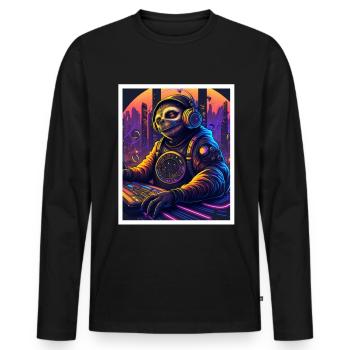 Faultier Morgenmuffel DJ Musik Retro Neon House - Männer Premium Bio Langarmshirt - Schwarz - Vorne - Nico (187cm)