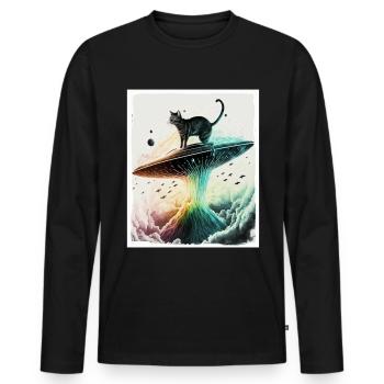 Cat Kitten Space Alien Planet Astronaut - Men's Premium Organic Long Sleeve Shirt - black - Front - Nico (187cm)