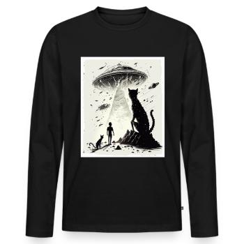 Cat Kitten Space Alien Planet Astronaut - Men's Premium Organic Long Sleeve Shirt - black - Front - Nico (187cm)