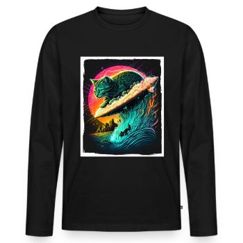 Cat Kitten Space Alien Planet Astronaut - Men's Premium Organic Long Sleeve Shirt - black - Front - Nico (187cm)