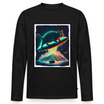 Cat Kitten Space Alien Planet Astronaut - Men's Premium Organic Long Sleeve Shirt - black - Front - Nico (187cm)