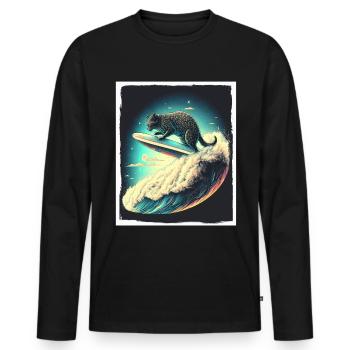 Cat Kitten Space Alien Planet Astronaut - Men's Premium Organic Long Sleeve Shirt - black - Front - Nico (187cm)