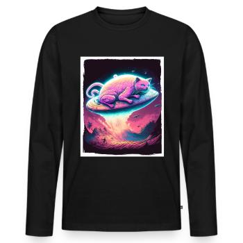 Cat Kitten Space Alien Planet Astronaut - Men's Premium Organic Long Sleeve Shirt - black - Front - Nico (187cm)