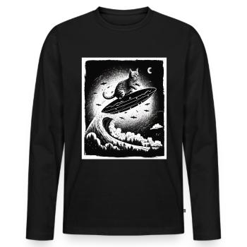 Cat Kitten Space Alien Planet Astronaut - Men's Premium Organic Long Sleeve Shirt - black - Front - Nico (187cm)