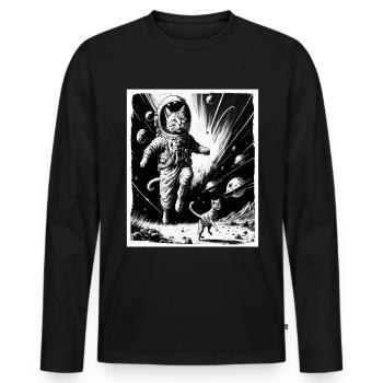 Cat Kitten Space Alien Planet Astronaut - Men's Premium Organic Long Sleeve Shirt - black - Front - Nico (187cm)
