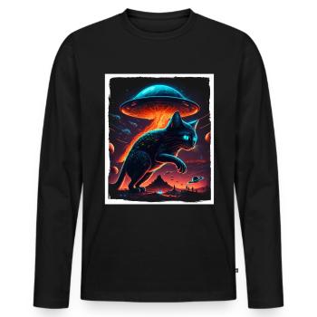 Cat Kitten Space Alien Planet Astronaut - Men's Premium Organic Long Sleeve Shirt - black - Front - Nico (187cm)