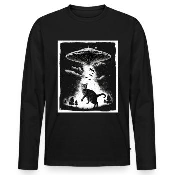 Cat Kitten Space Alien Planet Astronaut - Men's Premium Organic Long Sleeve Shirt - black - Front - Nico (187cm)