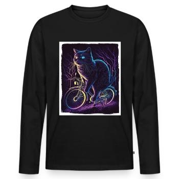 Cat Kitten Bike Bike Illustration abstraite - T-shirt manches longues Premium bio Homme - noir - Devant - Nico (187cm)
