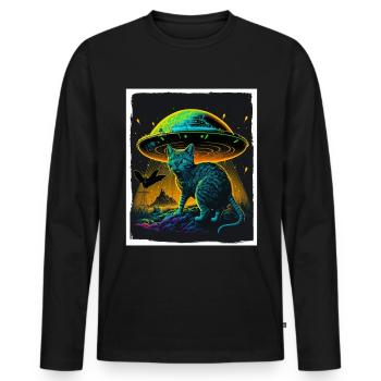 Cat Kitten Space Alien Planet Astronaut - Men's Premium Organic Long Sleeve Shirt - black - Front - Nico (187cm)