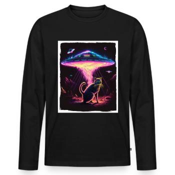 Cat Kitten Space Alien Planet Astronaut - Men's Premium Organic Long Sleeve Shirt - black - Front - Nico (187cm)