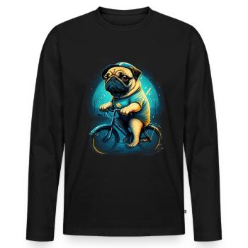 Süßer Hund Mops Bulldogge Fahrrad Fahrerin Fahrer - Männer Premium Bio Langarmshirt - Schwarz - Vorne - Nico (187cm)