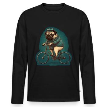 Süßer Hund Mops Bulldogge Fahrrad Fahrerin Fahrer - Männer Premium Bio Langarmshirt - Schwarz - Vorne - Nico (187cm)