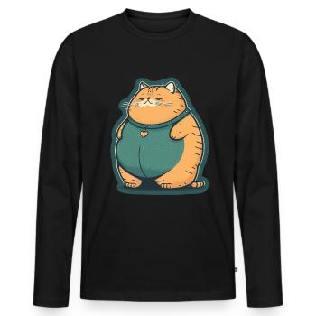 Dicke Katze Kätzchen Süßer Kater Schlafen Müde - Männer Premium Bio Langarmshirt - Schwarz - Vorne - Nico (187cm)