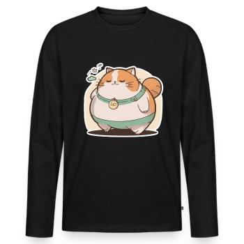 Big Cat Kitten Cute Cat Sleep Tired - Men's Premium Organic Long Sleeve Shirt - black - Front - Nico (187cm)