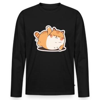 Dicke Katze Kätzchen Süßer Kater Schlafen Müde - Männer Premium Bio Langarmshirt - Schwarz - Vorne - Nico (187cm)