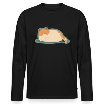 Dicke Katze Kätzchen Süßer Kater Schlafen Müde - Männer Premium Bio Langarmshirt - Schwarz - Vorne - Nico (187cm)