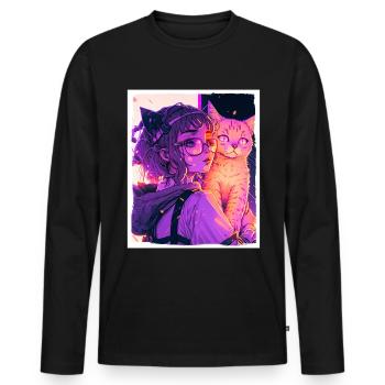 Anime Girl Katze Kätzchen Manga Ink Blume Neon - Männer Premium Bio Langarmshirt - Schwarz - Vorne - Nico (187cm)