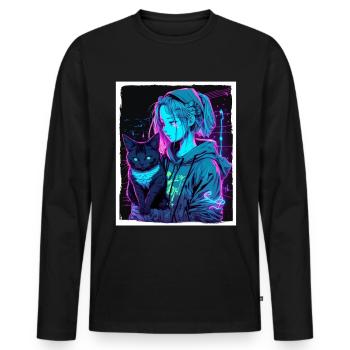 Anime Girl Katze Kätzchen Manga Ink Blume Neon - Männer Premium Bio Langarmshirt - Schwarz - Vorne - Nico (187cm)