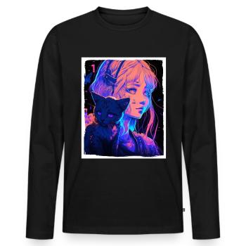 Anime Girl Katze Kätzchen Manga Ink Blume Neon - Männer Premium Bio Langarmshirt - Schwarz - Vorne - Nico (187cm)