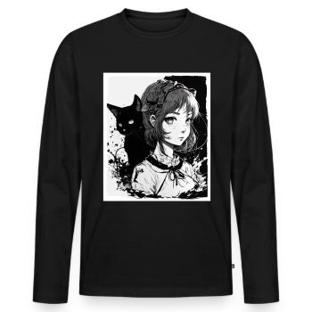 Anime Girl Katze Kätzchen Manga Ink Blume Neon - Männer Premium Bio Langarmshirt - Schwarz - Vorne - Nico (187cm)