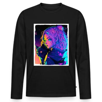 Anime Girl Katze Kätzchen Manga Ink Blume Neon - Männer Premium Bio Langarmshirt - Schwarz - Vorne - Nico (187cm)