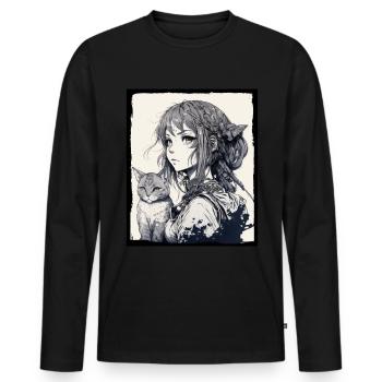 Anime Girl Katze Kätzchen Manga Ink Blume Neon - Männer Premium Bio Langarmshirt - Schwarz - Vorne - Nico (187cm)