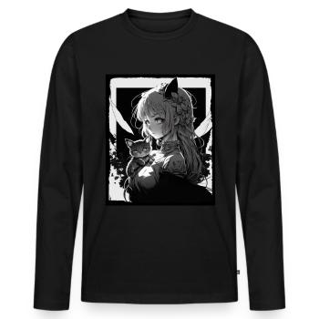 Anime Girl Katze Kätzchen Manga Ink Blume Neon - Männer Premium Bio Langarmshirt - Schwarz - Vorne - Nico (187cm)