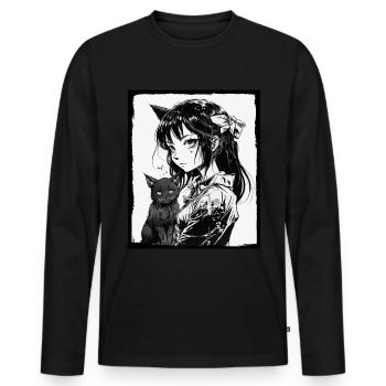 Anime Girl Katze Kätzchen Manga Ink Blume Neon - Männer Premium Bio Langarmshirt - Schwarz - Vorne - Nico (187cm)