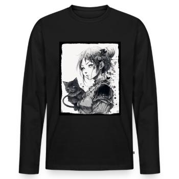 Anime Girl Katze Kätzchen Manga Ink Blume Neon - Männer Premium Bio Langarmshirt - Schwarz - Vorne - Nico (187cm)
