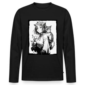 Anime Girl Katze Kätzchen Manga Ink Blume Neon - Männer Premium Bio Langarmshirt - Schwarz - Vorne - Nico (187cm)
