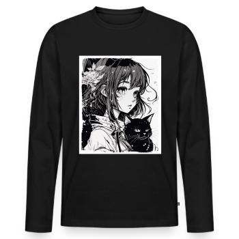 Anime Girl Katze Kätzchen Manga Ink Blume Neon - Männer Premium Bio Langarmshirt - Schwarz - Vorne - Nico (187cm)