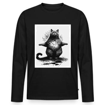 Kuschelige Katze Yoga Meditation Meditieren Grunge - Männer Premium Bio Langarmshirt - Schwarz - Vorne - Nico (187cm)